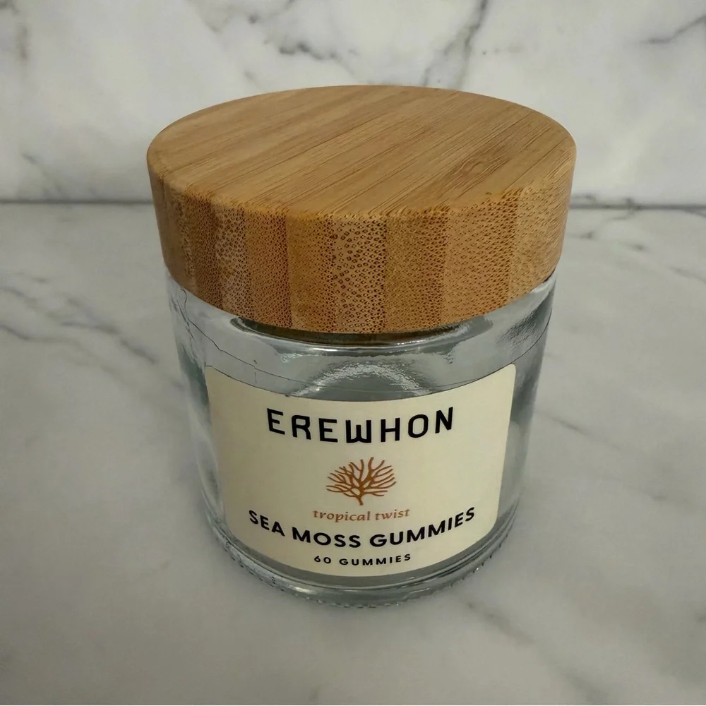 EREWHON Glass 14oz Jar Branded Lux Grocery Store Empty Reusable Wooden Lid Jar